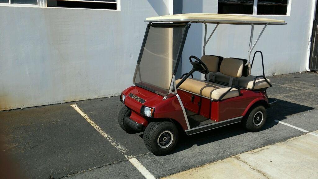 Club Car DS Burgundy 4 Passenger Seat Extended Roof Lights Golf Cart