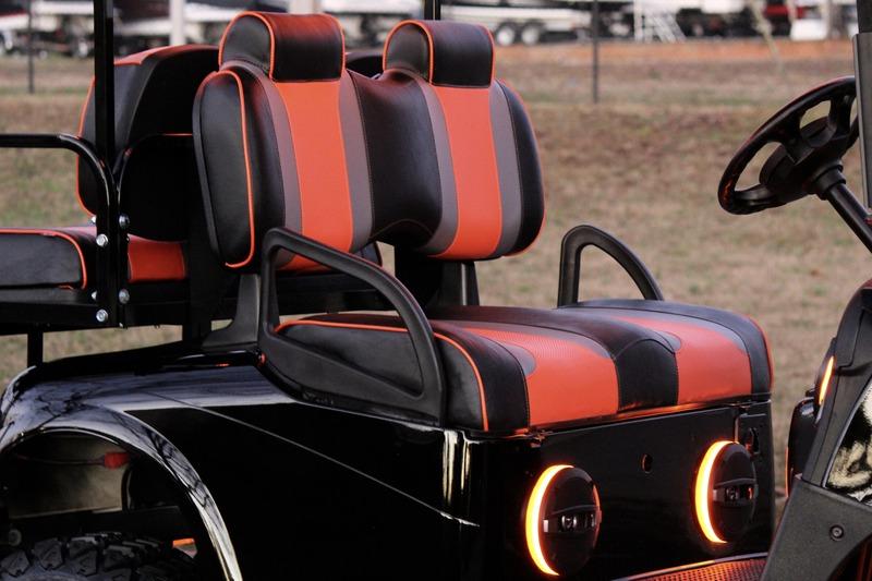 EZ GO Bulldog Carts – RXV 48 Volt Golf Cart—Black/Orange